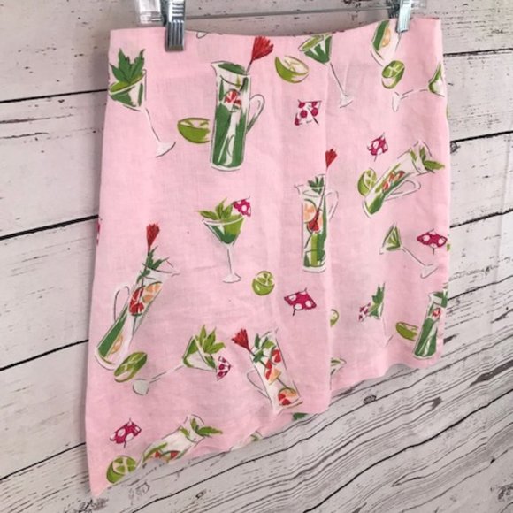 Pink lemonade green spring linen mini skirt - Picture 2 of 4